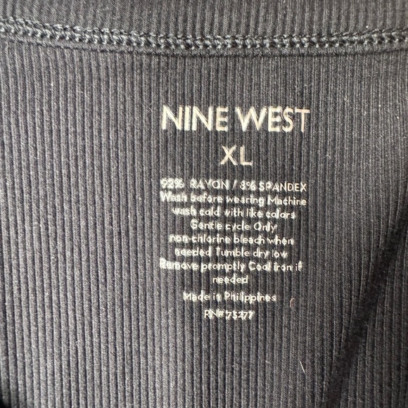 Nine West Black Ruffle Sleeve Tank Top | XL | Stretch Ribbed Knit V-Neck Blouse - Picture 6 of 6